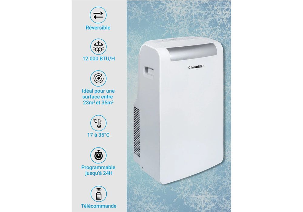 climatiseur mobile réversible 12000btu avec fonction wifi climadiff (clima12kr1) climatiseur mobile réversible 12000btu avec fonction wifi climadiff (clima12kr1)